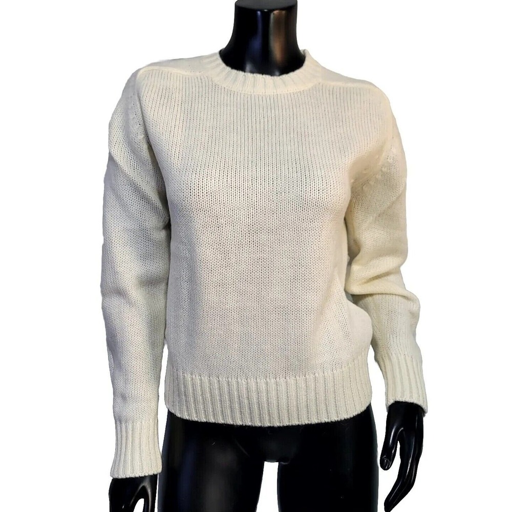 Vintage 80s 90s For Situations Womens M Ivory Acrylic Crewneck Knit Sweater